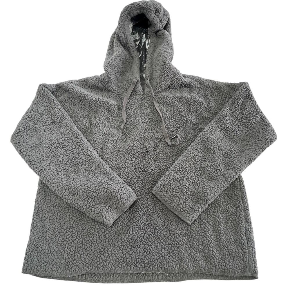 PJ Salvage Pullover Hoodie Womens Large Gray Sherpa Fleece Soft Cozy Plush‎ Top